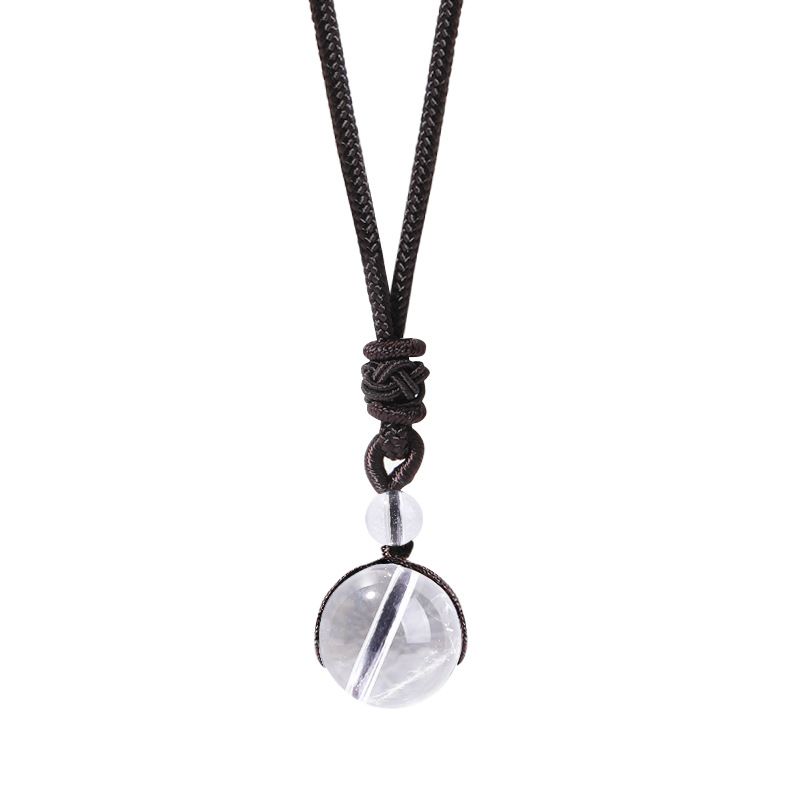 Herrenschmuck Naturstein-Kristall-Halskette mit runden Perlen Geflochtener Tigerstein-Anhänger mit runden Perlen Einzelne Obsidian-Perle Glückskette für Herren_voghion.com