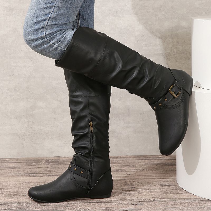 Retro herbst und winter frauen mode stiefel ärmel gürtel schnalle frauen lange stiefel runde kappe frauen stiefel_voghion.com