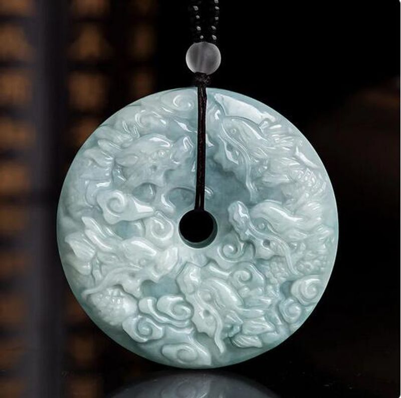 Collier pendentif dragon carapté double face pour homme, émeraude de Birmanie naturelle, amulette de bijoux, mode, cadeaux chinois, pull, JOM_voghion.com