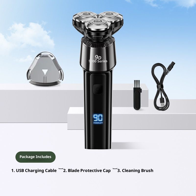 3D Floating Electric Shaver For Men – LED Digital Display, 3-Rotary Blades, IPX7 Waterproof, Ultra-Quiet Brushless Motor, 90-Min Runtime_voghion.com