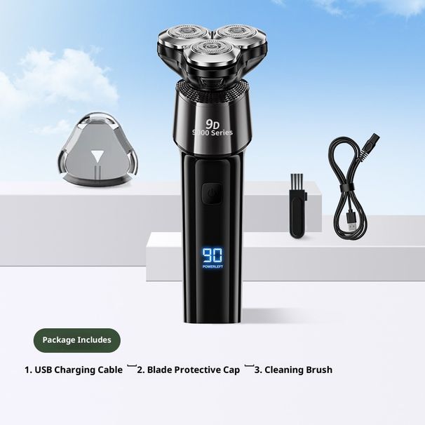 3D Floating Electric Shaver For Men – LED Digital Display, 3-Rotary Blades, IPX7 Waterproof, Ultra-Quiet Brushless Motor, 90-Min Runtime_voghion.com