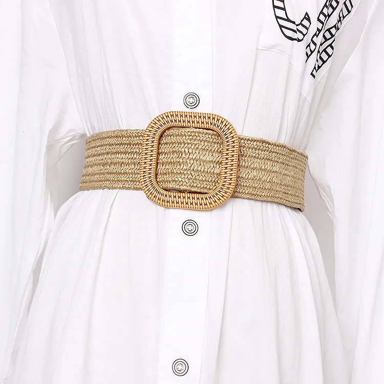 Women Braided Belts Summer Fashion Braided Elastic Belt Women's Decorative Dress Wide Waist Elastic Belt Free Of Punching Belt_voghion.com