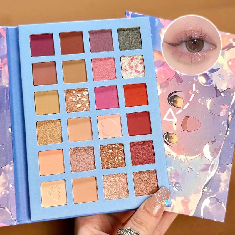 Exclusive ErshiQi cute cat 24 color plate high gloss powder blusher pearl matte glitter eye shadow_voghion.com