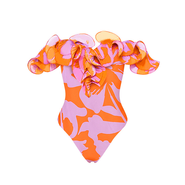 Maillot de bain femme bandeau à volants imprimé maillot de bain une pièce pour femme_voghion.com