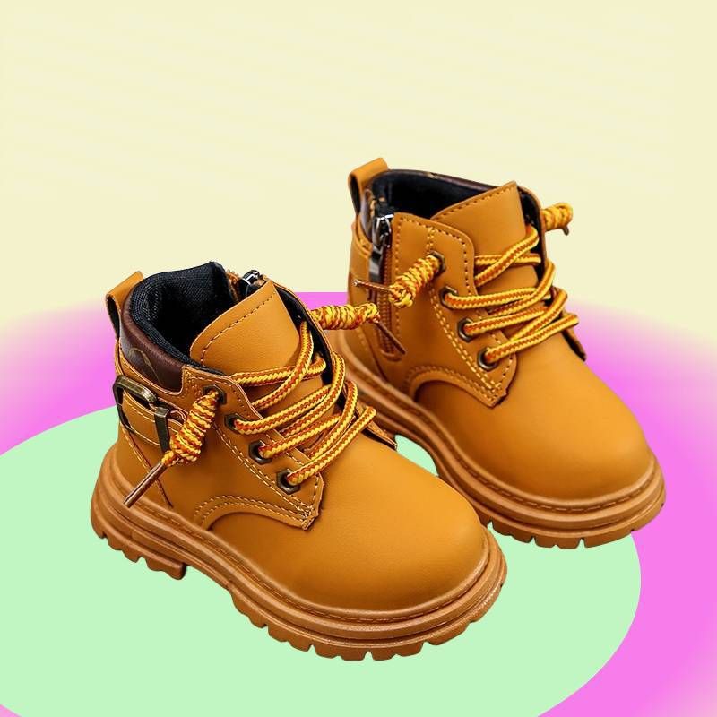 Children's Martin New Boys Korean Style Leather Short Girls Baby Shoes Little Yellow Boots Size 21-36_voghion.com
