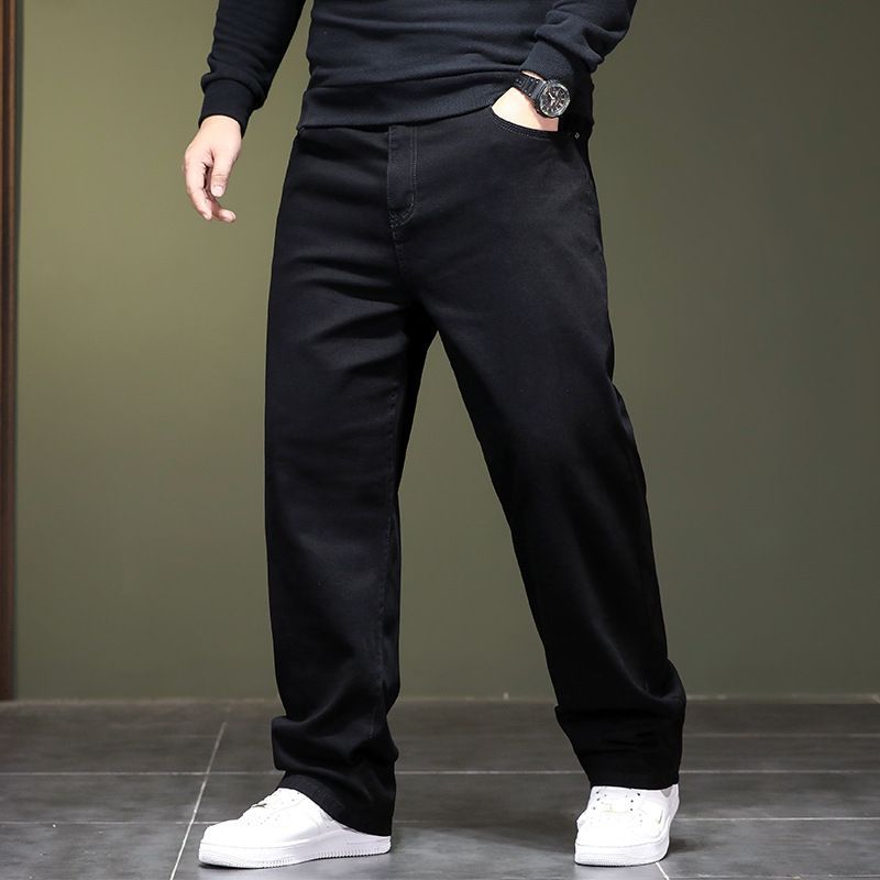 Winter Pure Black Jeans For Men, Thick And Warm Business Jeans For Men, Plus Fat And Plus Size, Plus Plush Jeans For Men_voghion.com