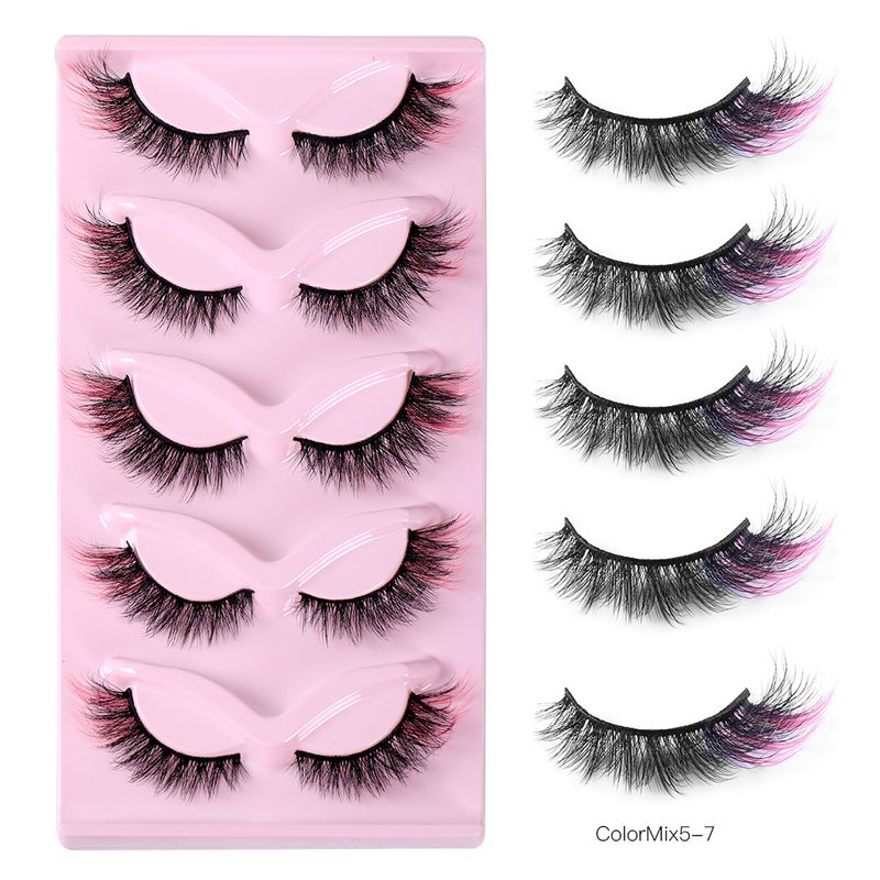 Skropstu pieaudzēšanas komplekts Color High mink Fox Eye Mākslīgās skropstas 5 pāri dabīgu biezu 3D kaķa acu skropstu_voghion.com