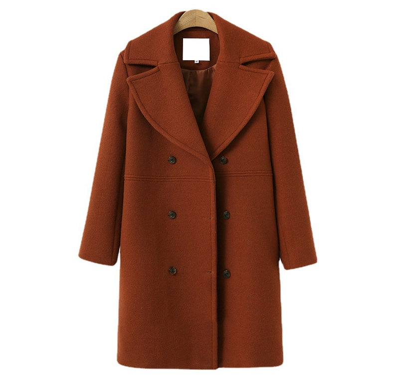 Autumn and winter large size women's woolen coats women's double-breasted mid-length windbreaker woolen coat _voghion.com