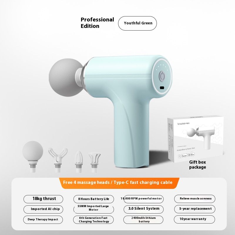 Mini Percussion Massage Gun – 5-Speed Deep Tissue Muscle Relaxation, Ultra-Quiet (<36dB), 4 Interchangeable Heads, 3000mAh Battery_voghion.com