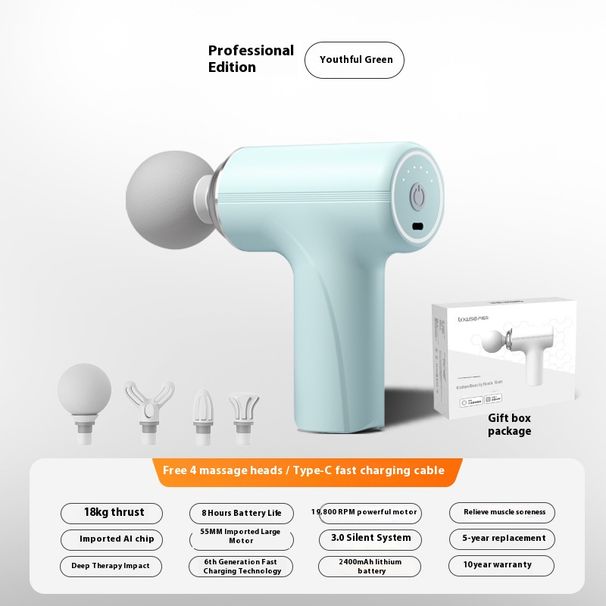 Mini Percussion Massage Gun – 5-Speed Deep Tissue Muscle Relaxation, Ultra-Quiet (<36dB), 4 Interchangeable Heads, 3000mAh Battery_voghion.com