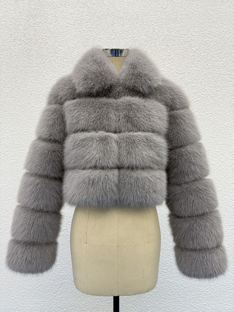 ​​Damen-Wintermantel aus Kunstfuchspelz – Rundhals-Jacke aus gespleißtem Kunstpelz, modische und warme Oberbekleidung für kaltes Wetter​​_voghion.com