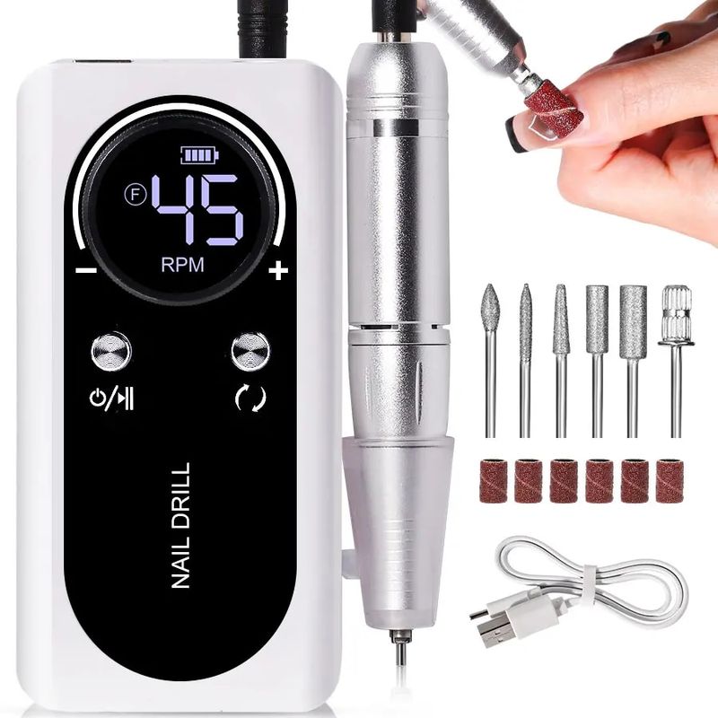 Professional 45000Rpm Electric Portable Drill hine Rechargeable Low Noise Nail Sanding File For Manicure Salon Tool_voghion.com