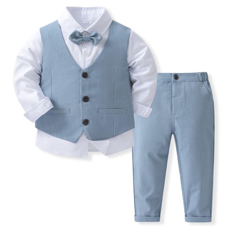 Vestido infantil traje de tres piezas chaleco vestido estilo flor infantil_voghion.com