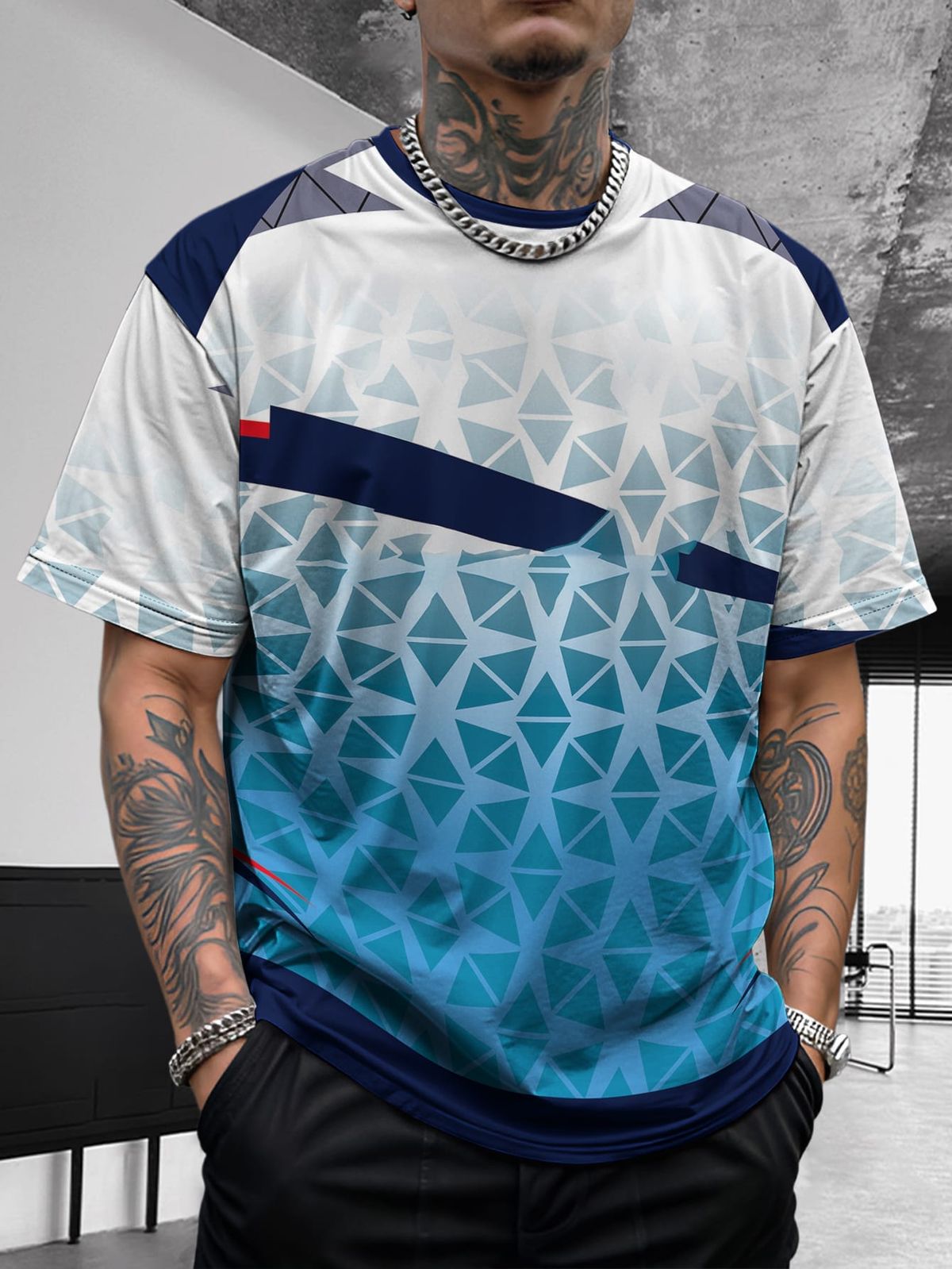 Maglia estiva da uomo in seta Ice Sensation Sports Life, a blocchi di colore, traspirante, ad asciugatura rapida, a maniche corte_voghion.com