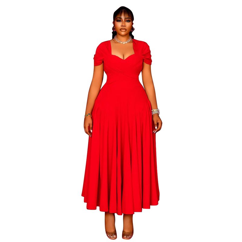 Rochie de damă cu guler lung, talie înaltă, mărime mare, îmbrăcăminte Plus Size_voghion.com