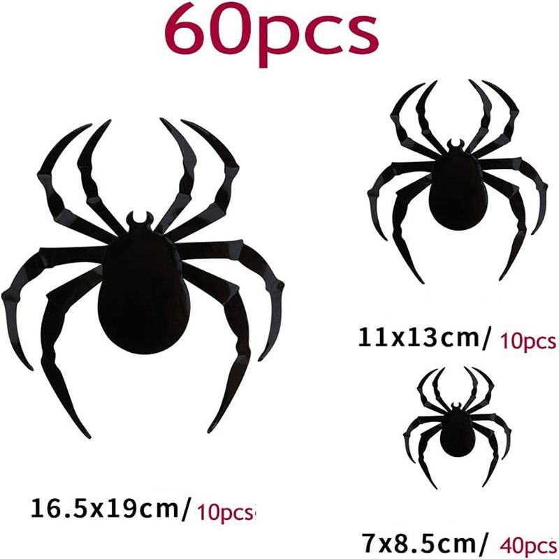 60PCS Spider 3D Halloween Stickers Halloween Party Supplies 3D Spider Wall Stickers PVC Stickers_voghion.com