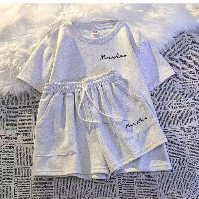 Women’s Clothing Casual Running Sportswear Suit For Women In Summer Style Loose White Short Sleeved Shorts Student Two Piece Suit Trendy_voghion.com
