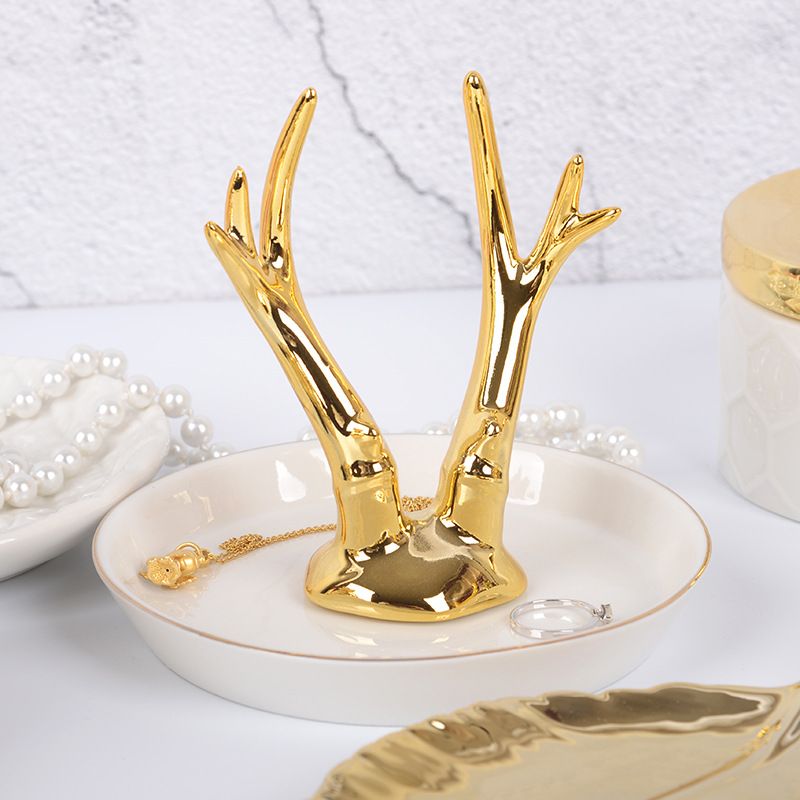Nordic style gold jewelry rack, ceramic jewelry storage tray, ring holder, jewelry storage rack, dressing table ornaments_voghion.com