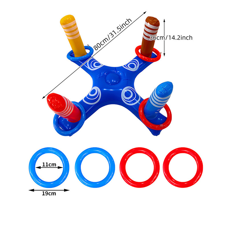 Conjunto de jogo de arremesso de argolas infláveis em PVC espesso para gramado ao ar livre para crianças e famílias, 4 bases de alvo cruzado com 6 argolas coloridas_voghion.com