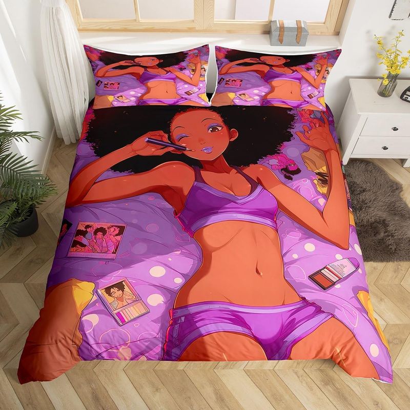 Black Girl Duvet Cover African American Girl Bedding Set Black Princess Dreamy Princess Comforter Cover Set Pink Girly Room Decor Bedclothes Zipper ﻿_voghion.com