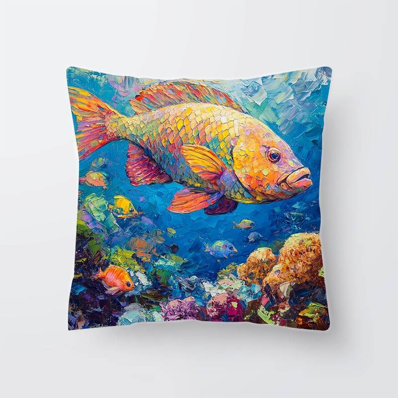 Colorful Fish Cartoon Ocean Pattern Peach Skin Velvet Cushion Covers For Sofa Pillow Car Seat_voghion.com
