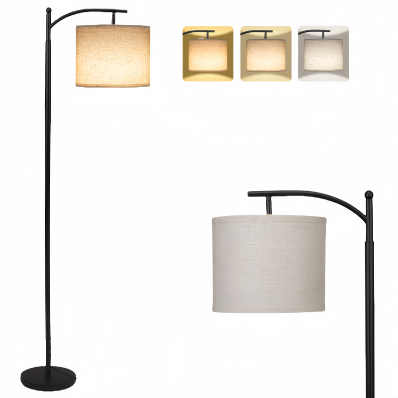62'' Arc Floor Lamp,Standing Lamp For Living Room With Foot Switch Stand Light, Reading Lamp For Bedroom Dining Room,Adjust Beige Lampshade (Black)_voghion.com
