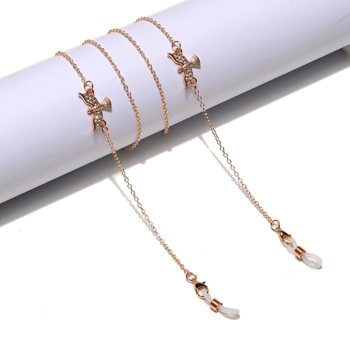 Cinturino antiscivolo per occhiali con catena per maschera fatta a mano con strass color oro punk e uccello_voghion.com