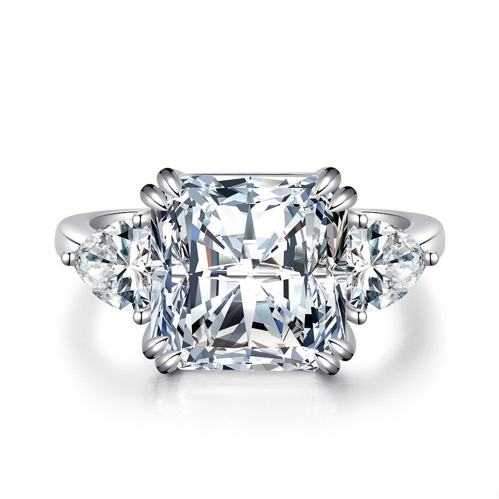 2022 New S Pure Silver For Women With Emerald Green 5 Carat 10X10 Mounting High Carbon Zirconia Ring_voghion.com