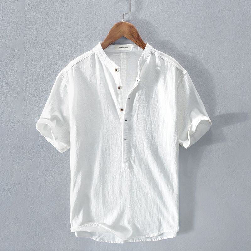 New Men's Cotton Linen Wrinkled Cloth Short Sleeved Shirt_voghion.com