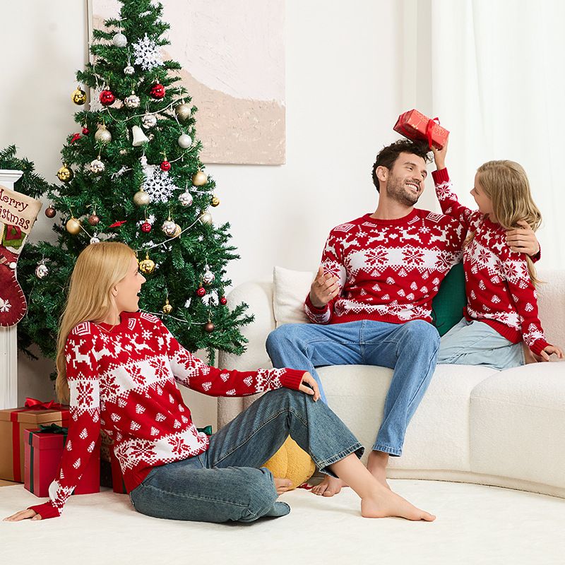 Weihnachtsmann Eltern-Kind-Kleidung Lässige Weihnachtspaar-Kleidung Langarm-Weihnachtspullover_voghion.com