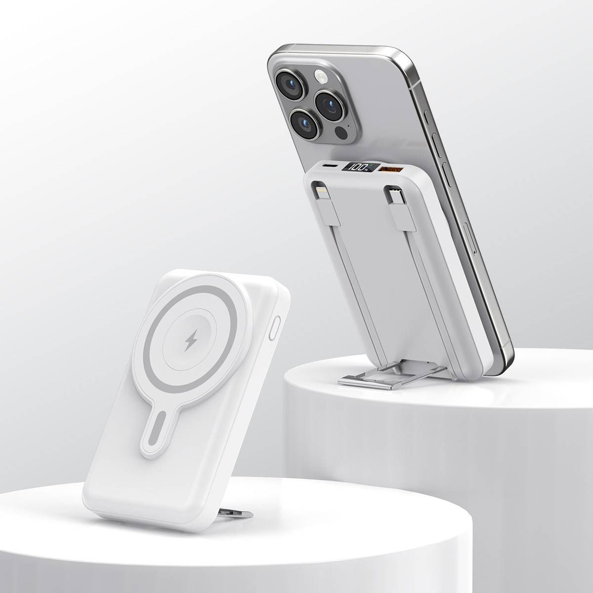 Nowy Power Bank z lekkim metalowym uchwytem na telefon i 10000mAh Power Bank o dużej pojemności bezprzewodowej z kablem_voghion.com