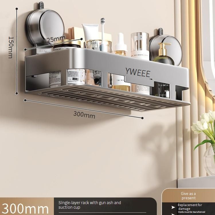Strong Suction Wall Mount Bathroom Organizer Shelf - No Drill Space Saving Storage For Toothbrush, Cosmetics, Shower Essentials_voghion.com