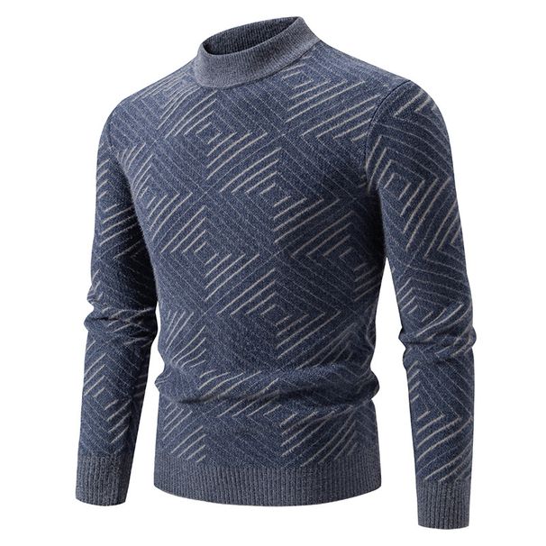 Herren-Strickpullover mit Stehkragen – Lässiger Winter- und Herbstpullover in lockerer Passform (Dunkelgrau/Khaki/Marineblau)_voghion.com