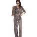 Damen-Weste, Oberteil, weiblicher Promi-Stil, Jacquard-Strickjacke, weites Bein, Hose, dreiteiliger Anzug_voghion.com