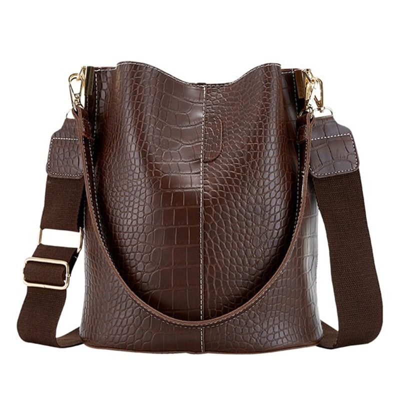 Leather Crossbody Bags Women Large Capacity Patchwork Fashion Bucket Bags Crocodile Pattern Shoulder Bag Messenger_voghion.com