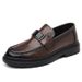 Euro Step Korean Leather Business Casual Slip-On British Style Shoes Round Toe Hand-Scrubbed Texture Trendy Men's Loafers_voghion.com