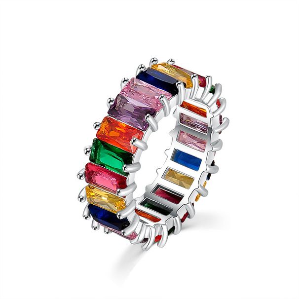 jewelry hip hop color mixed color rectangular zircon ring unisex ring _voghion.com