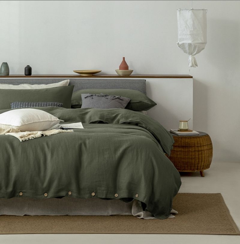 Pure linen bed cover pillowcase three-piece wash rain dew hemp pure color bedding2024_voghion.com