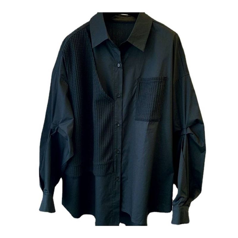 Moda femeilor cusături false două neregulate design de nișă sens lejer casual retro cămașă albă_voghion.com