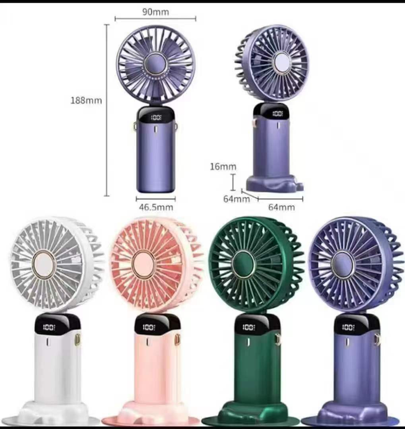 Przenośny mini wentylator USB, składany, przenośny, wiszący na szyi, wentylator 5-biegowy, ładowany przez USB, ze stojakiem na telefon i wyświetlaczem_voghion.com