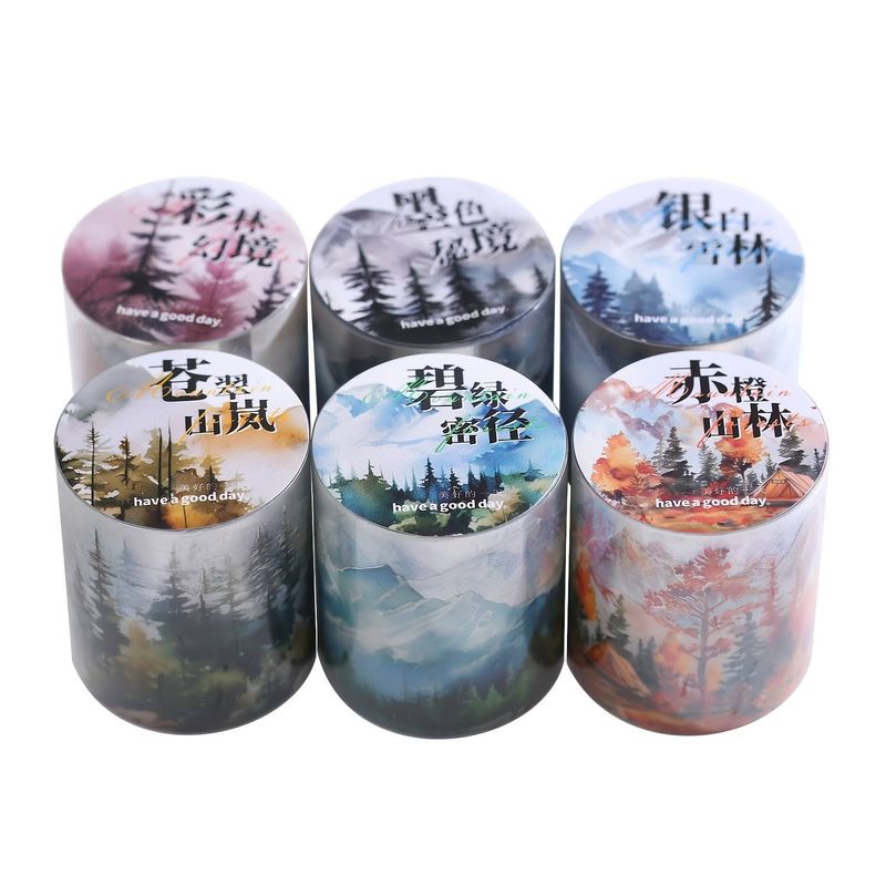 6 rouleaux de ruban adhésif en papier, motifs paysage et montagne, pour scrapbooking, autocollants imperméables en PET_voghion.com