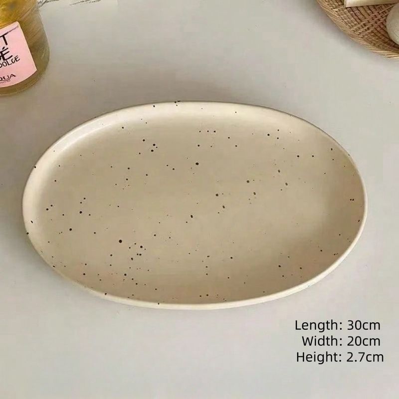 Piatto in ceramica opaca scandinavo da 30 cm - Piatto ovale oversize in gres | Finitura testurizzata di qualità commerciale | Elemento essenziale per la sala da pranzo minimalista nordica_voghion.com