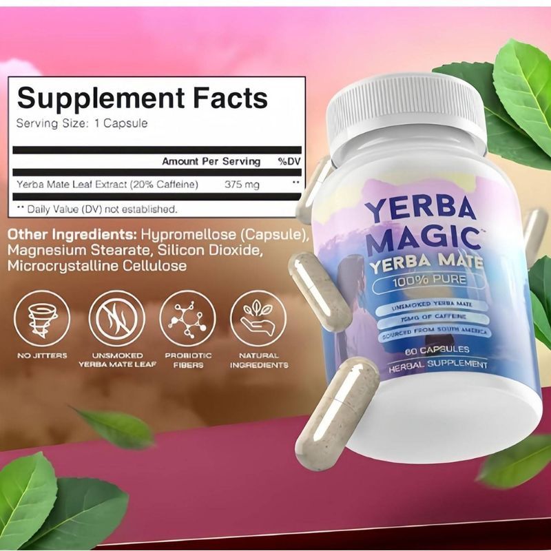 Jitter-Free Focus Yerba Magic 375mg Extract | 60 Capsules | Clean Energy + Gut Support_voghion.com