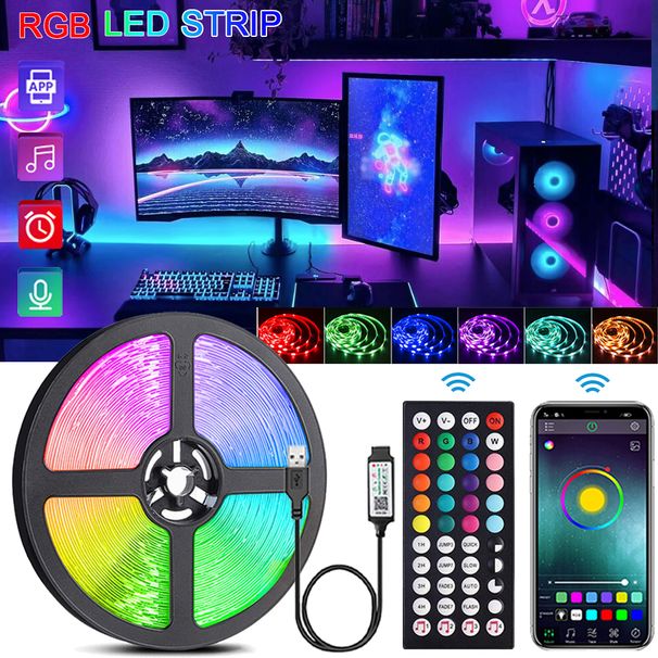 RGB LED Strip Lights Music Sync USB 5V Remote Control Led Ribbon Flexible Lamp For Room Party TV Desk Bedroom Decoration_voghion.com