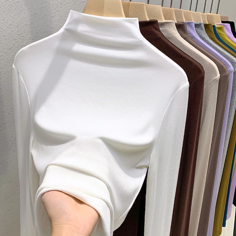 Ragazza Taglie Forti Modal Mezza Maglia a Collo Alto Manica Lunga Donna 2025 Primavera Autunno Elegante Indossabile Top Dimagrante_voghion.com