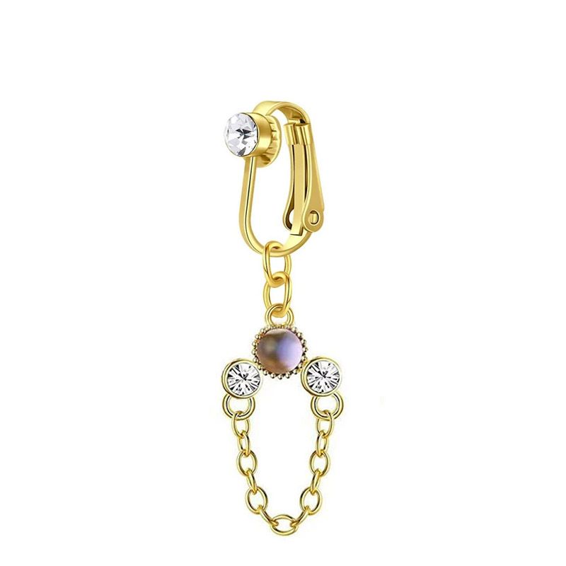 Piercing per ombelico in acciaio inossidabile, orecchini a clip senza piercing, intarsiati con zirconi, gioielli semplici_voghion.com