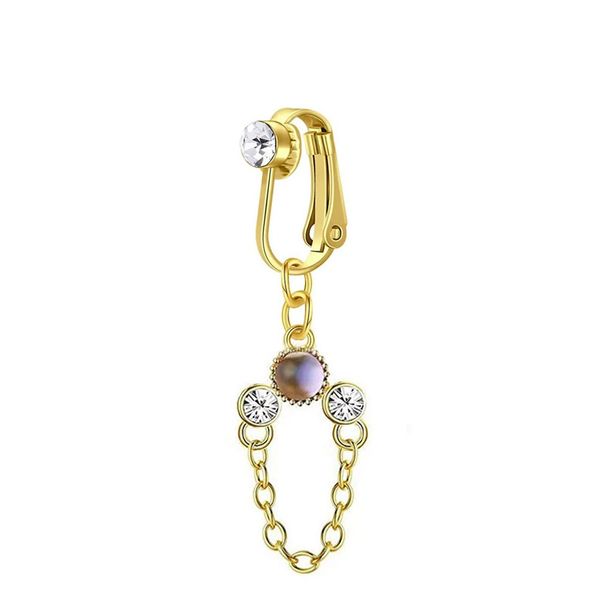 Piercing per ombelico in acciaio inossidabile, orecchini a clip senza piercing, intarsiati con zirconi, gioielli semplici_voghion.com