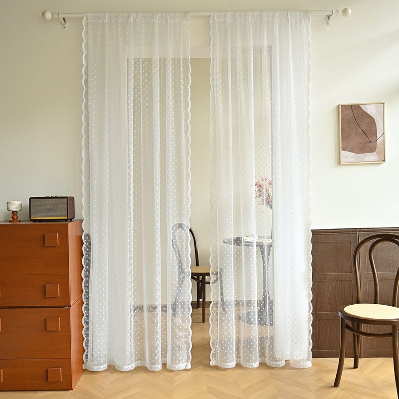 Dot Yarn Rod Window Screen White Solid Color Warp Knitted Lace Curtain Window Screen_voghion.com