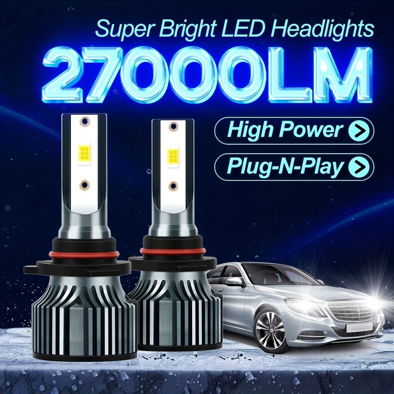 2pcs Super Bright LED 9005/HB3 9006/HB4 H13 H11 H7 H4 H1 Car Headlights High Low Beam, 6000K White 180W 27000LM 800%_voghion.com