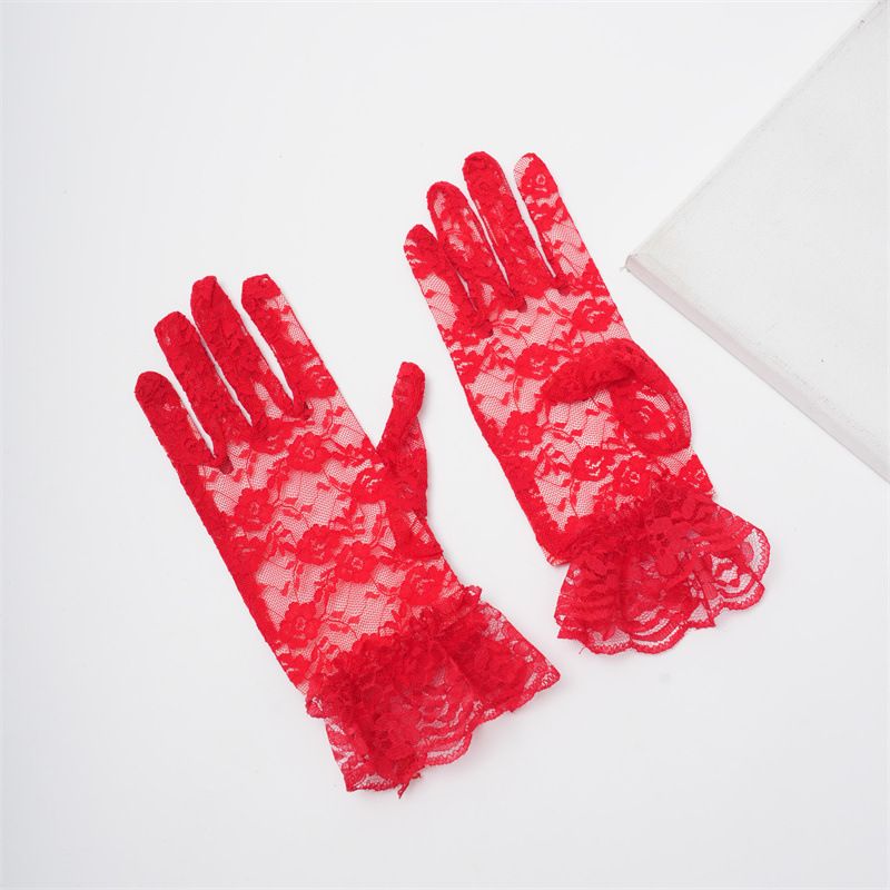 Gants d'été sexy à bordure en dentelle courte pour mariée, conduite, cyclisme, pare-soleil et protection solaire_voghion.com